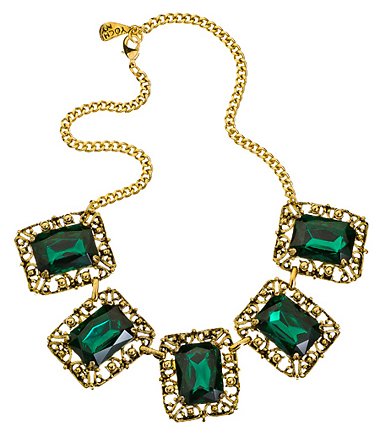 Yochi Linked Square Emerald Crystal Ornament Necklace