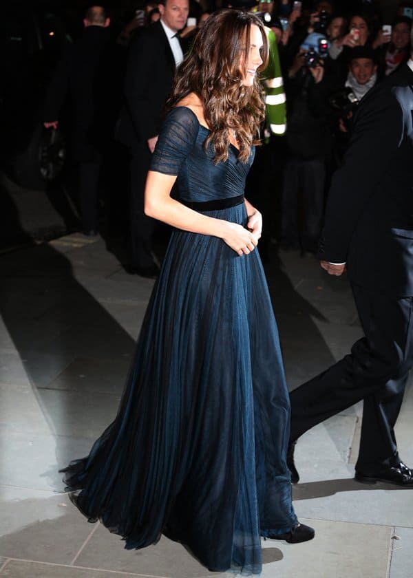 Kate Middleton in a gorgeous blue Jenny Packham gown and Jimmy Choo platform pumps