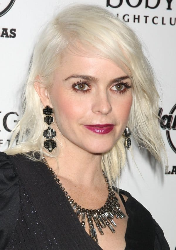 Taryn Manning wears a bold crystal statement necklace