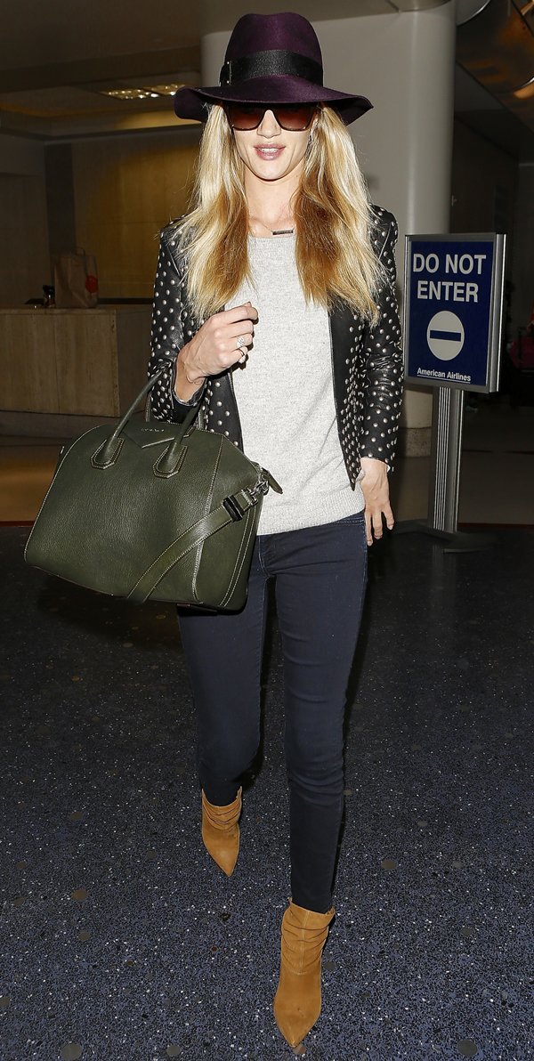 Rosie Huntington-Whiteley rocks dark jeans at Los Angeles International Airport (LAX)
