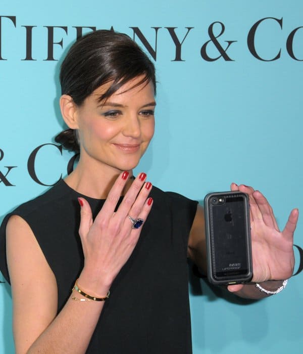 Katie Holmes shows off her jewelry at the 2014 Tiffany's Blue Book Gala