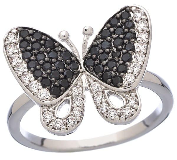 Black-and-White CZ Butterfly Ring