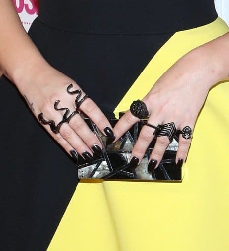 Demi Lovato piled on several rings on her fingers