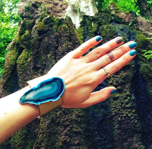 Signe's gold cuff features a luxurious agate geode gemstone