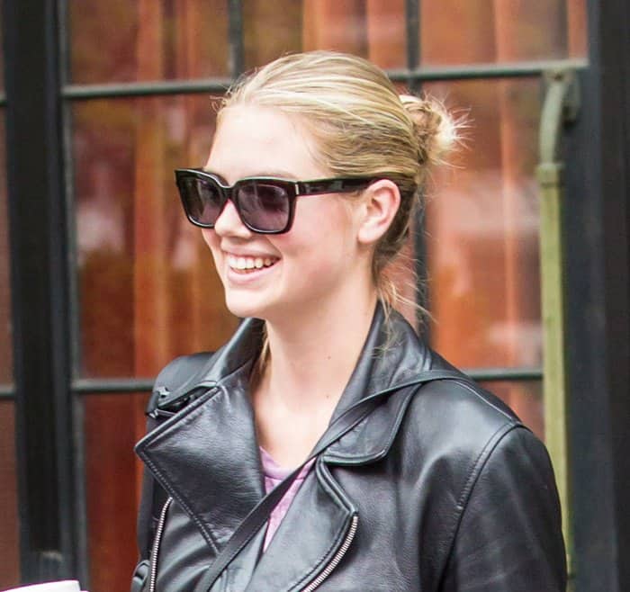 Kate Upton rocks a black J Brand Chiaki leather jacket