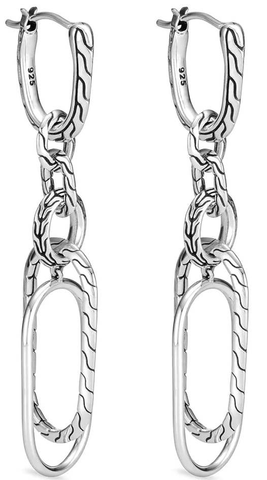 Striking sterling silver Classic Chain knife-edge mismatched drop earrings